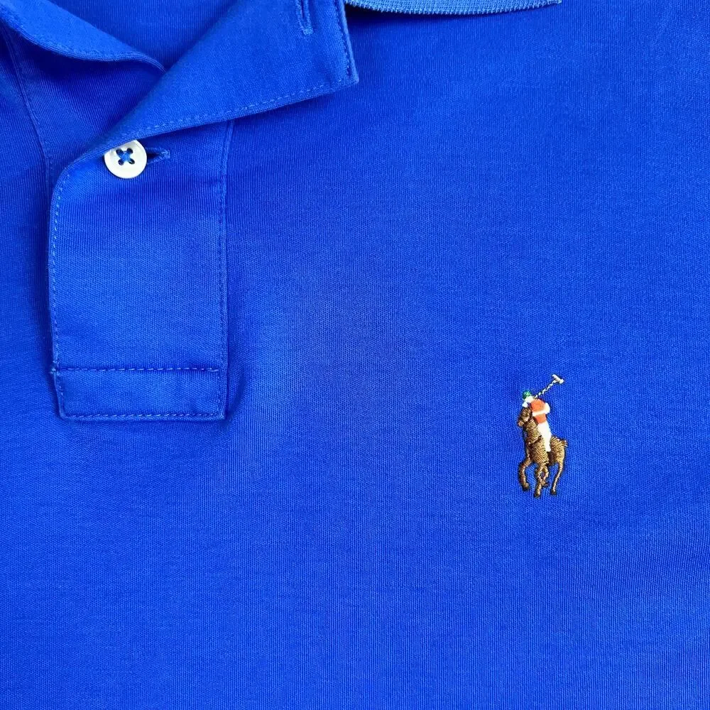 Polo Ralph Lauren Polo Shirt Mens L Blue Flesh Pony Pima‎ Cotton Golf Classic